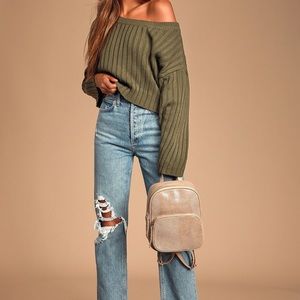 Lulu’s Novara Olive Ribbed Cropped Sweater